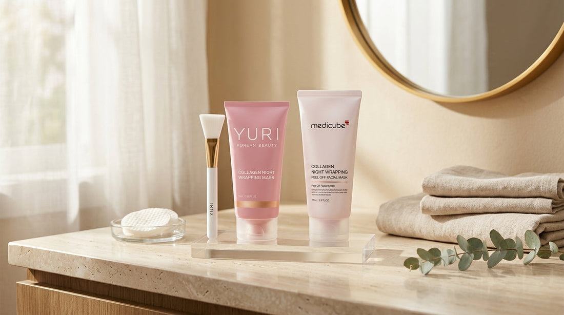 Medicube collagen overnight wrapping peel off facial mask vs YURI Beauty Comparison