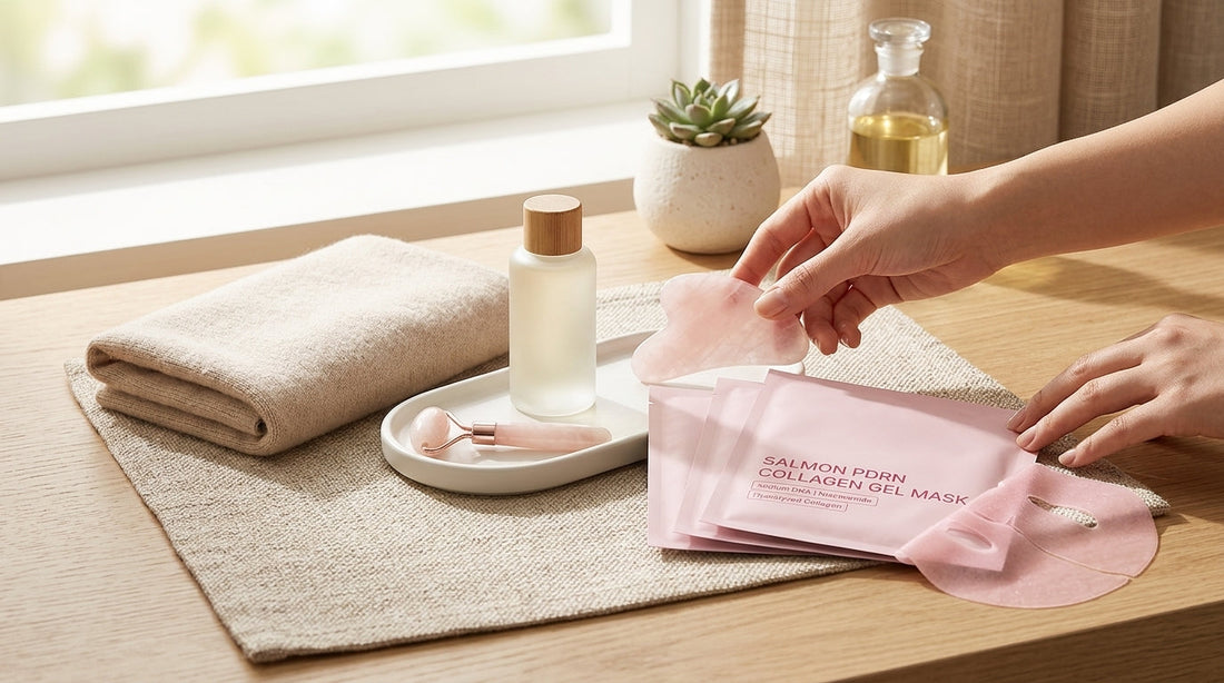 Face massage to tighten skin with a collagen mask routine